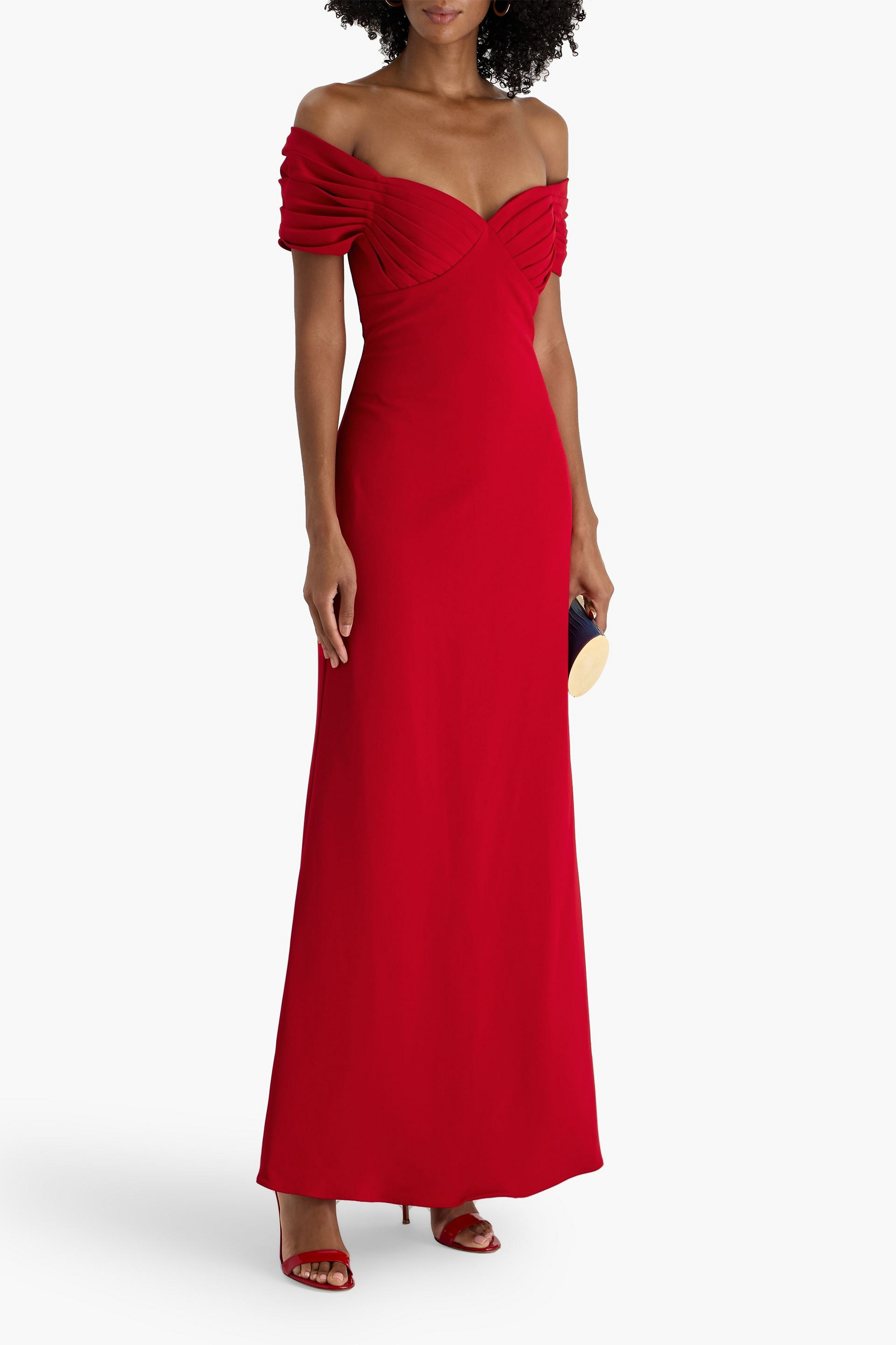 Badgley Mischka Off-the-shoulder cutout crepe gown