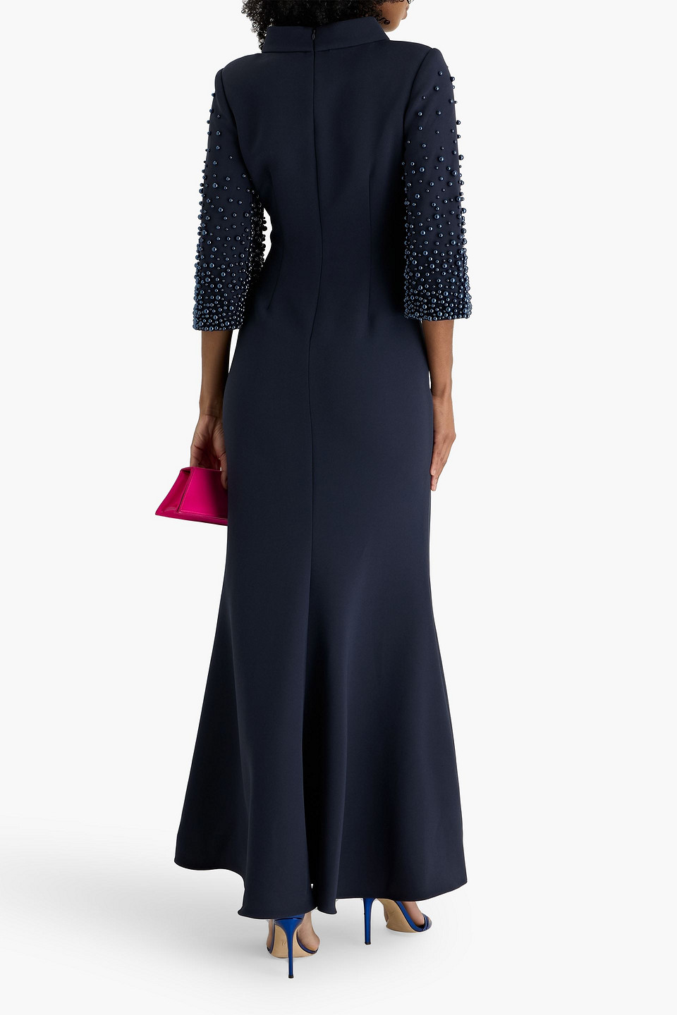Badgley Mischka Bead-embellished Crepe Gown In Blue