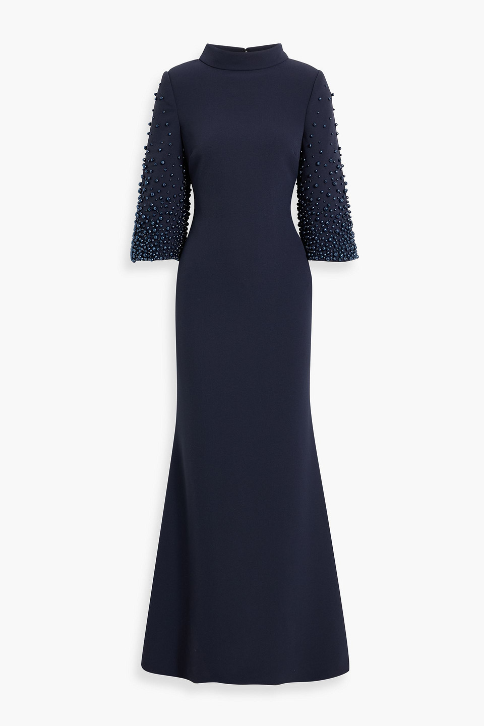 Badgley Mischka Bead-embellished Crepe Gown In Blue