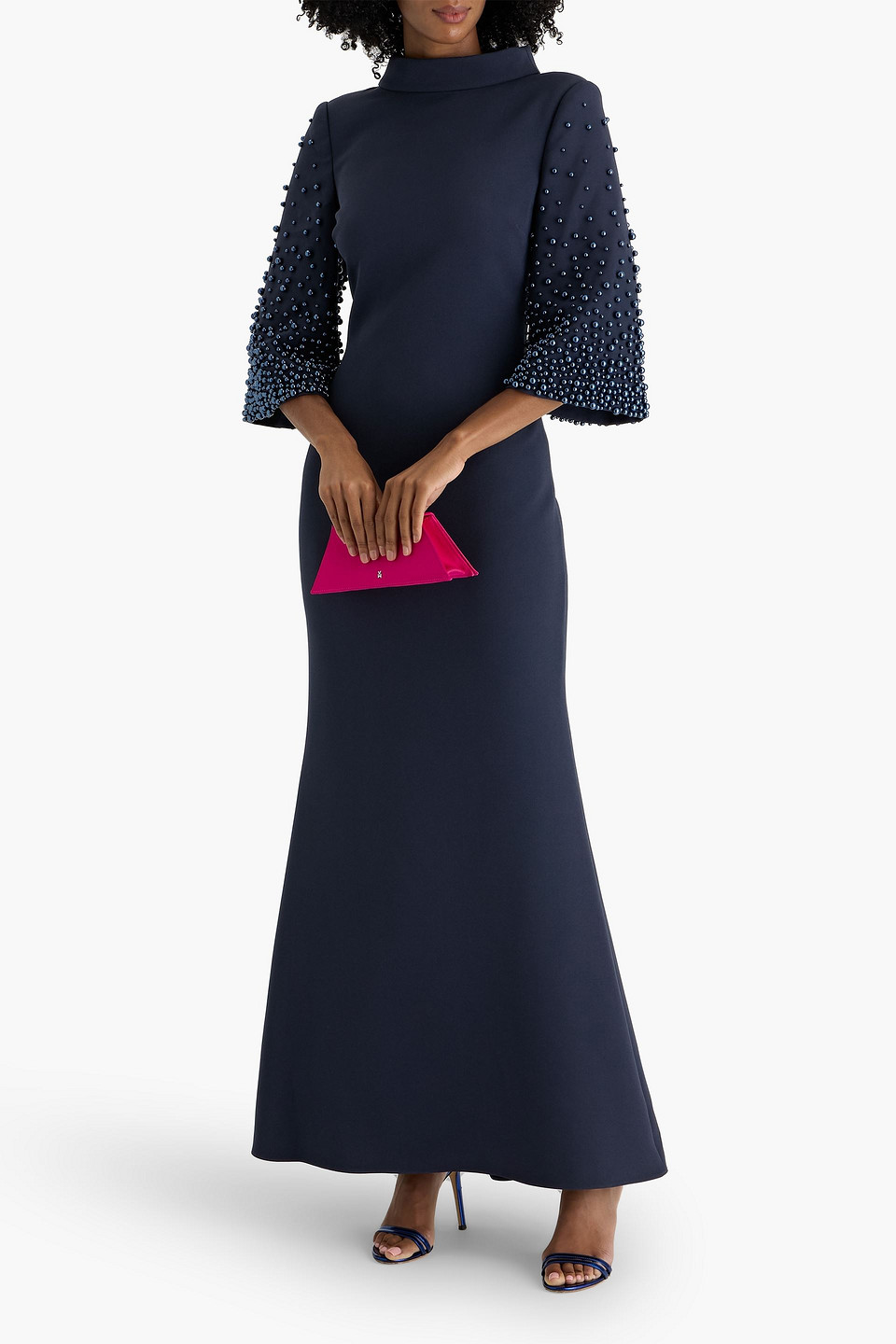 Badgley Mischka Bead-embellished Crepe Gown In Blue