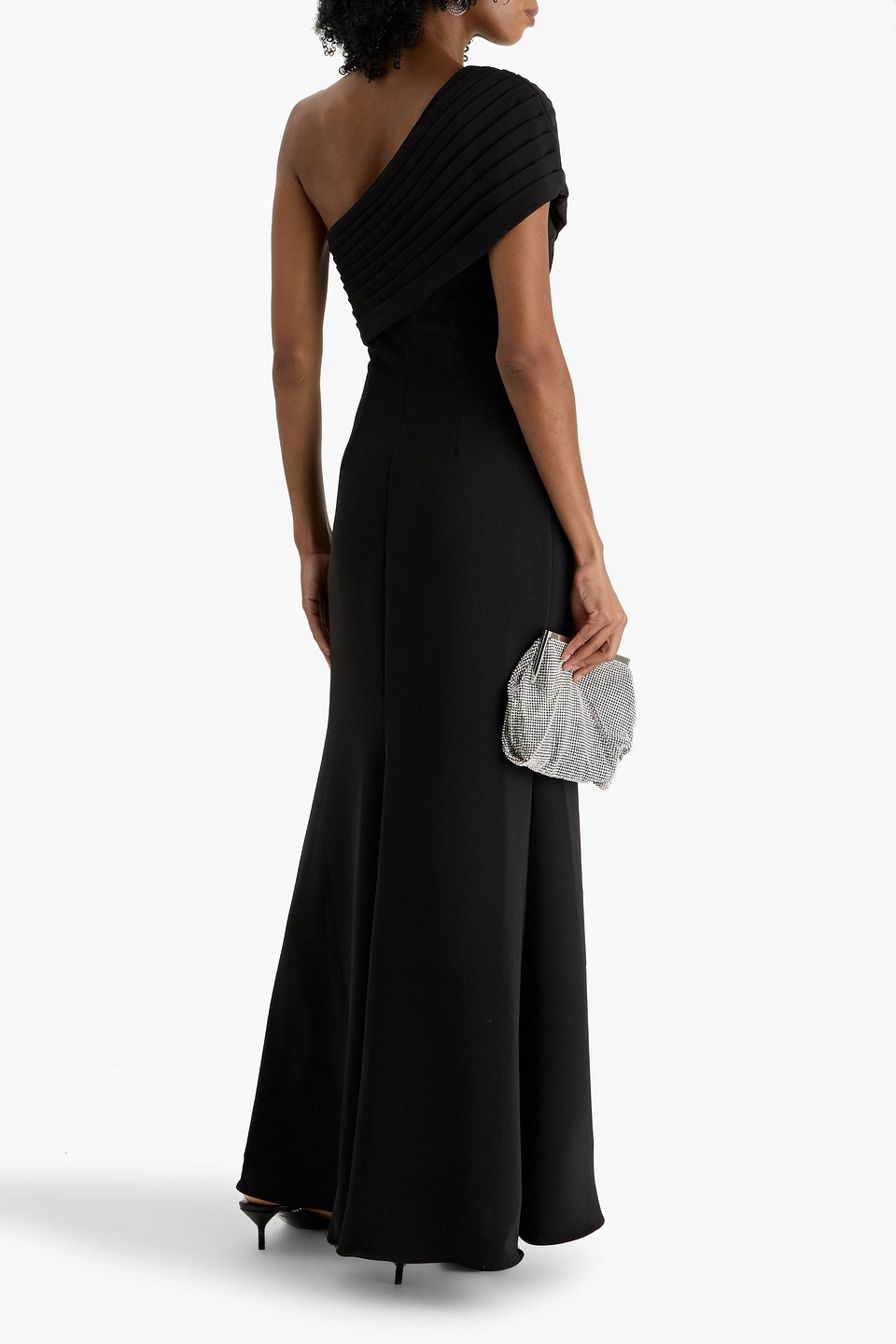 Badgley Mischka One-shoulder Draped Crepe Gown In Black