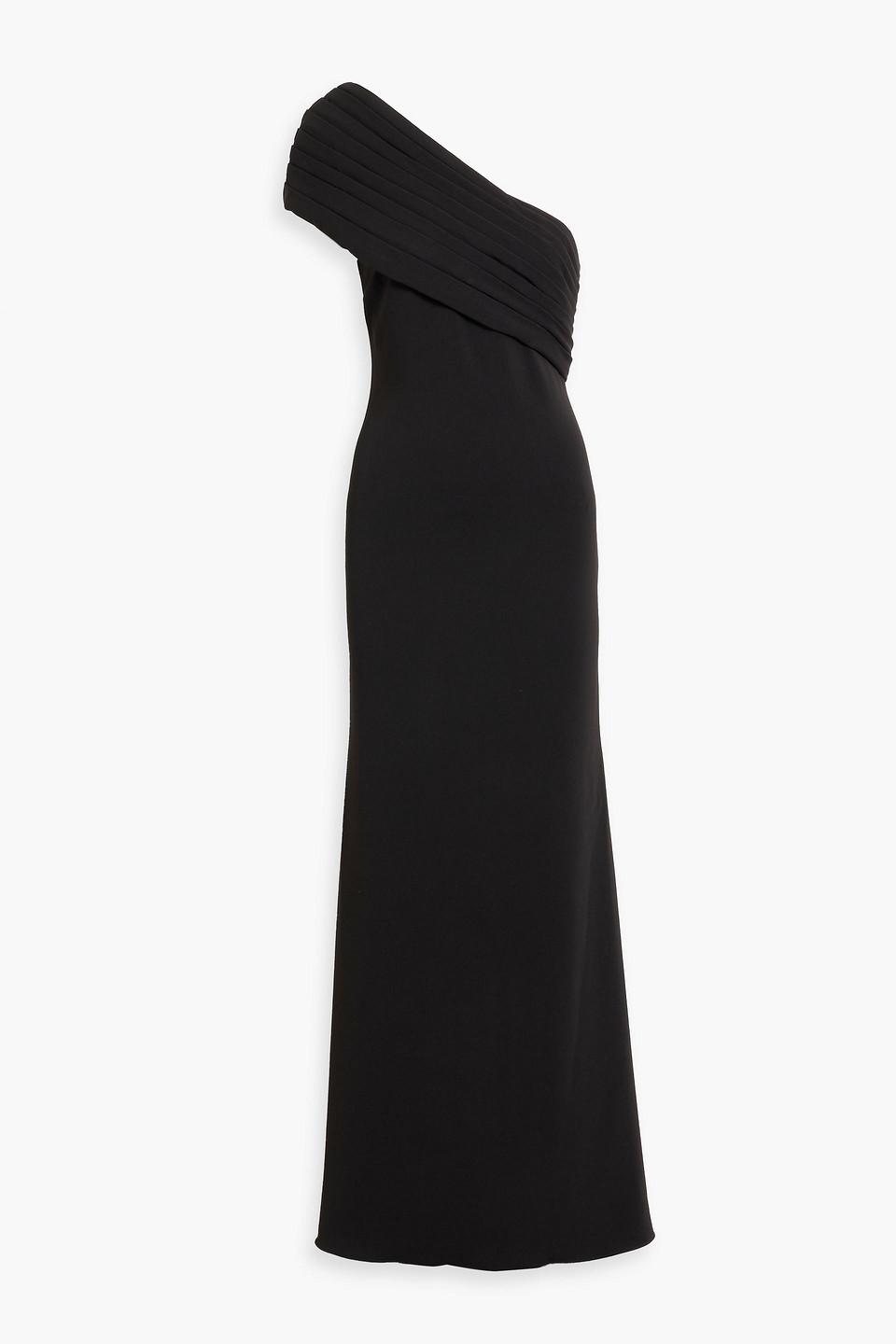 Badgley Mischka One-shoulder Draped Crepe Gown In Black