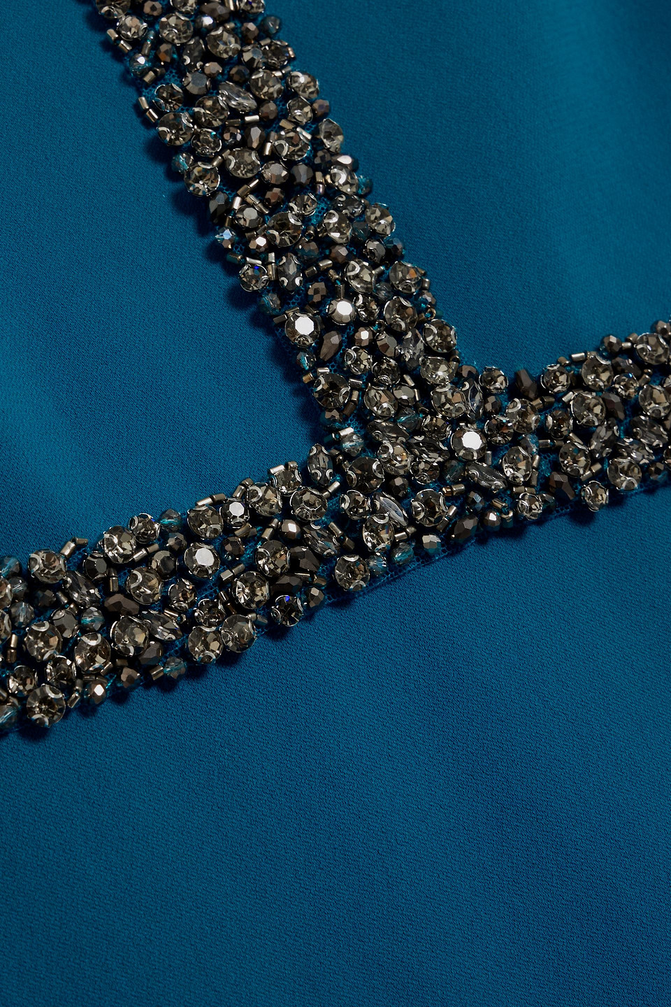 Badgley Mischka Embellished Tulle-trimmed Crepe Gown In Blue