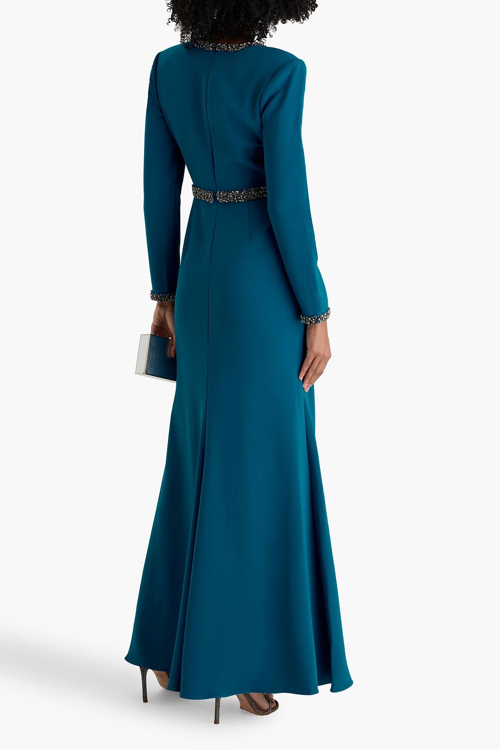 BADGLEY MISCHKA Embellished tulle-trimmed crepe gown