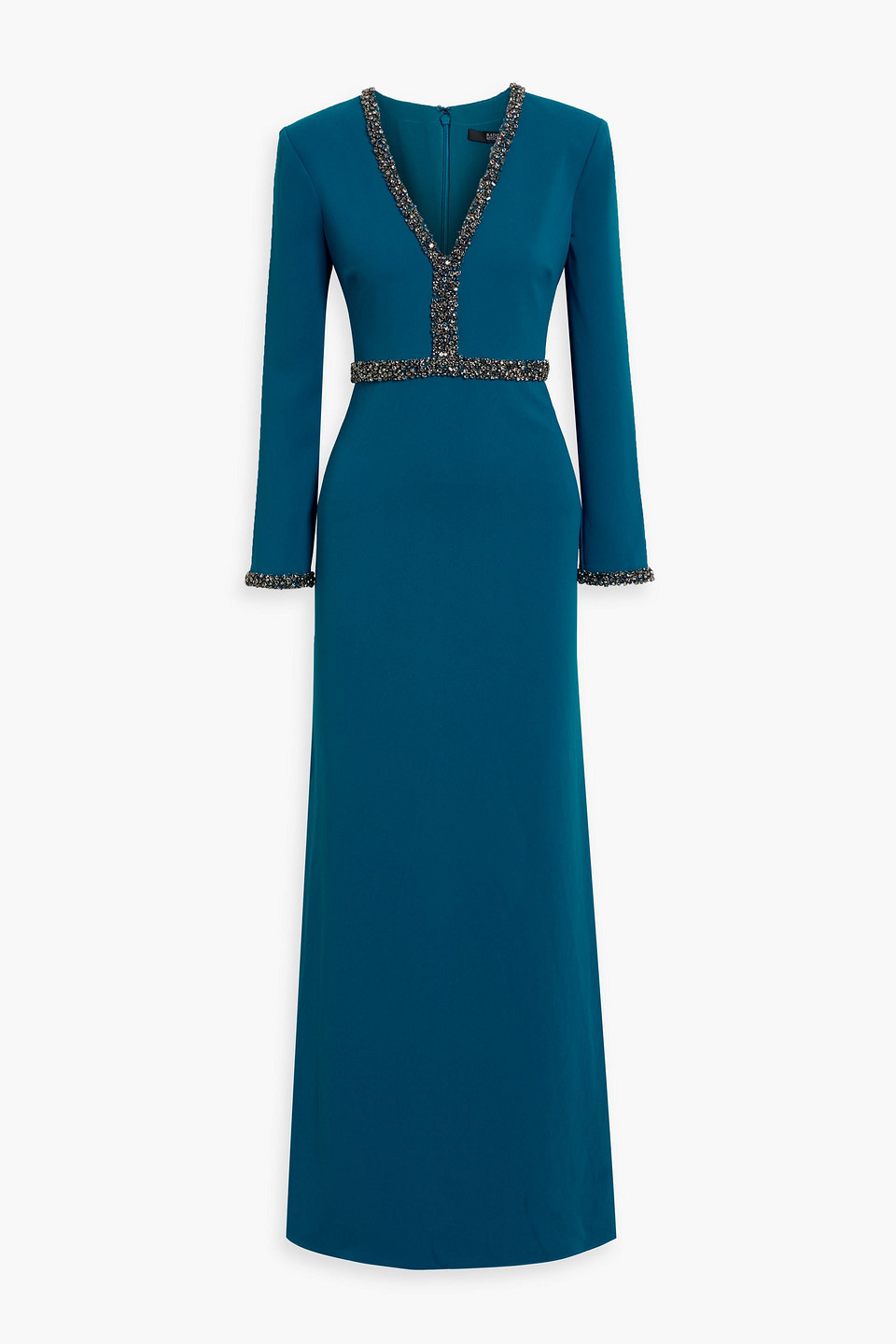 Badgley Mischka Embellished Tulle-trimmed Crepe Gown In Blue