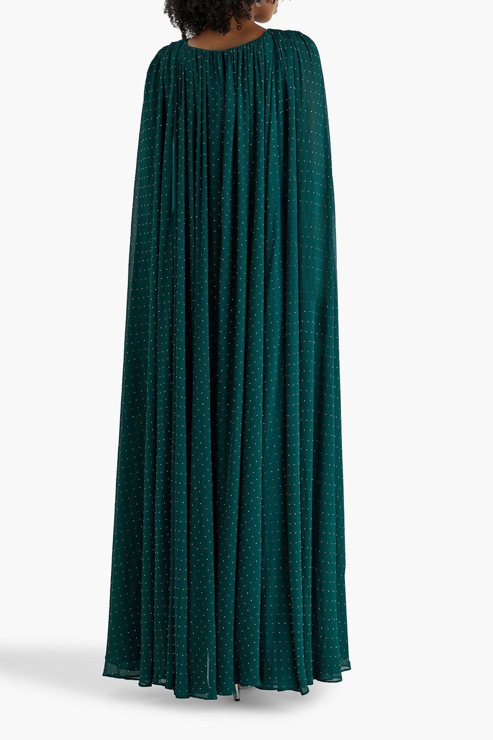 Badgley Mischka Cape-effect Embellished Georgette Gown In Green