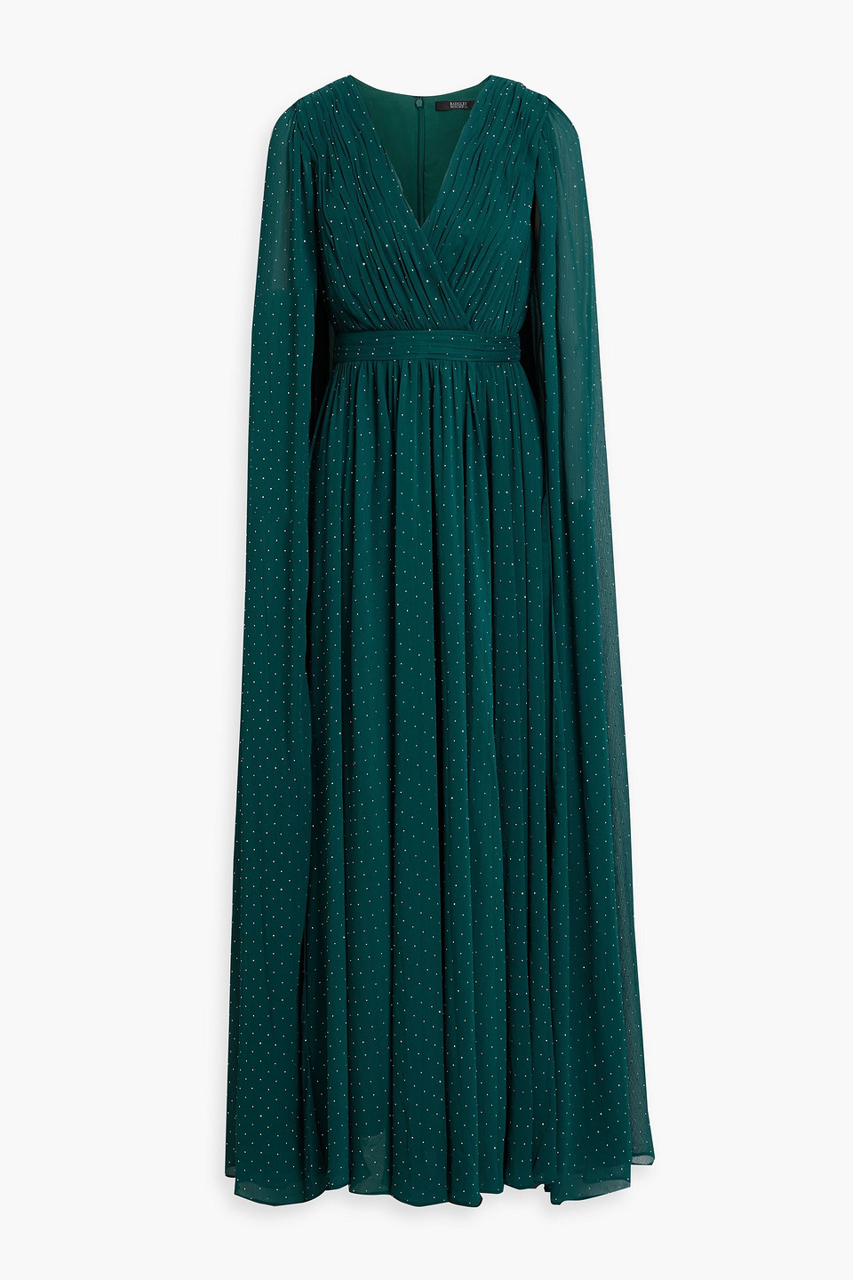 Badgley Mischka Cape-effect Embellished Georgette Gown In Green