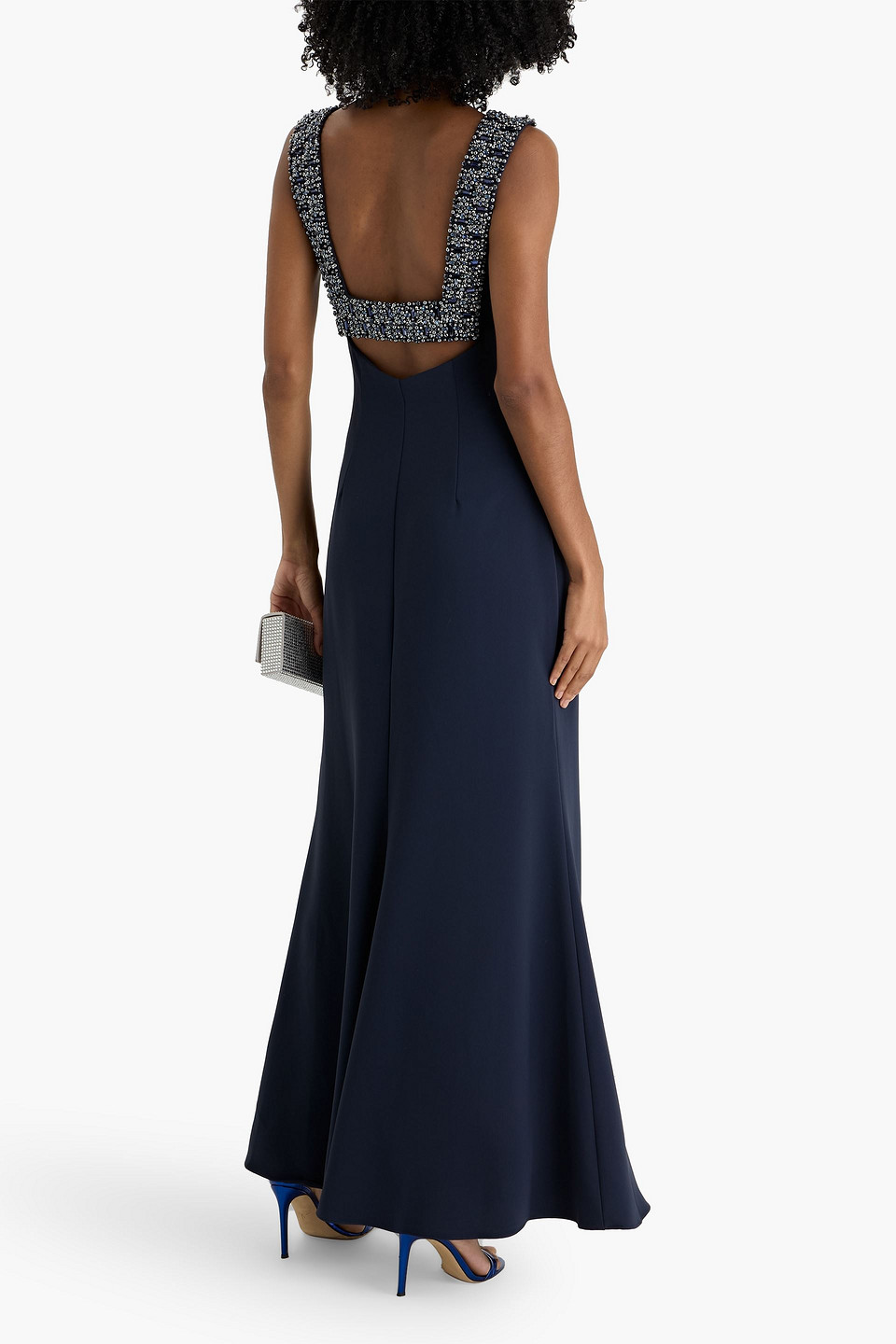 Badgley Mischka Cutout Embellished Crepe Gown In Blue