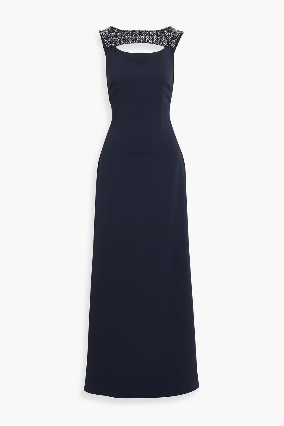 Badgley Mischka Cutout Embellished Crepe Gown In Blue