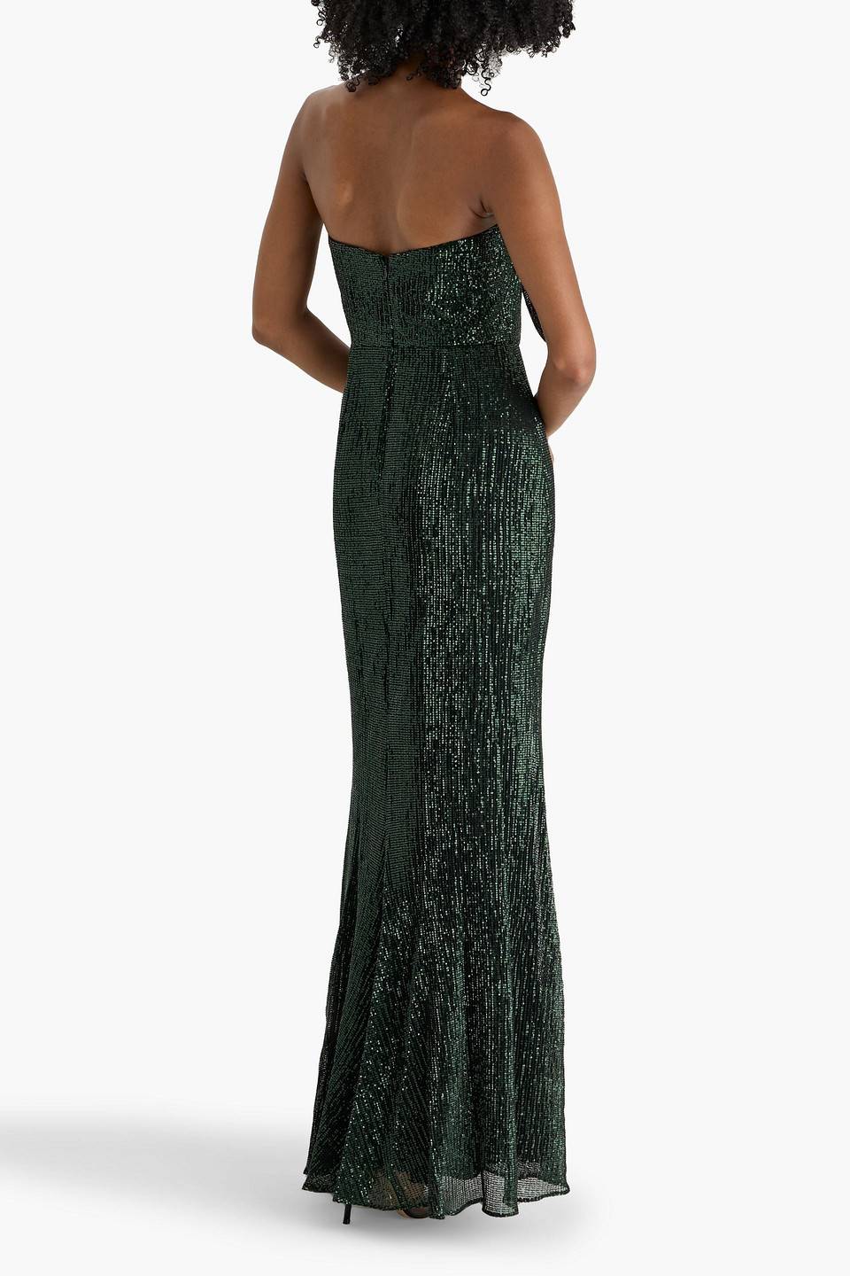 Badgley Mischka Strapless Bow-front Sequin Gown In Green
