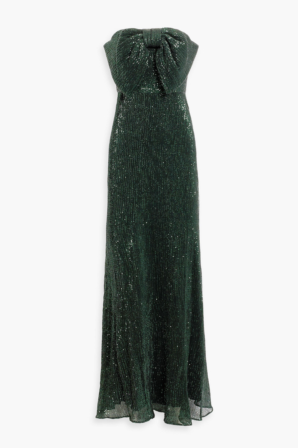 Badgley Mischka Strapless Bow-front Sequin Gown In Green