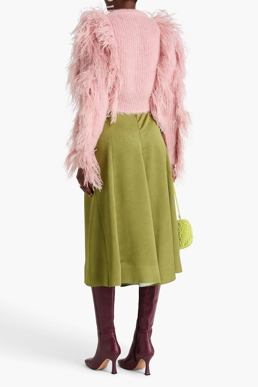 ERDEM Cropped feather-embellished ribbed mohair-blend cardigan