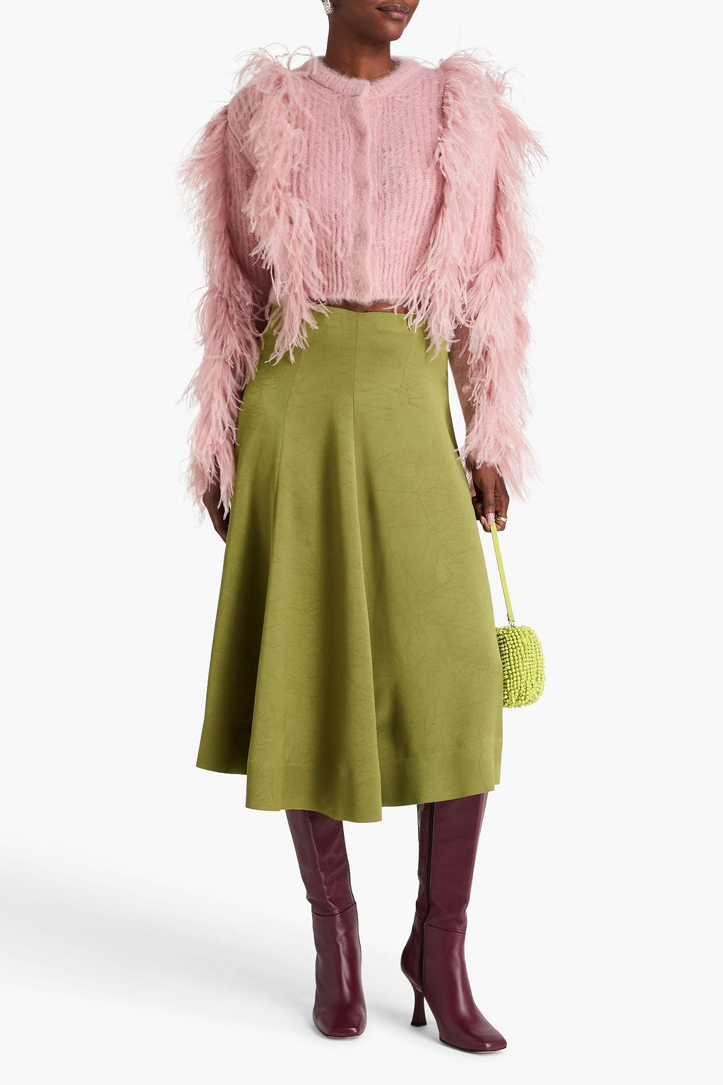 ERDEM Cropped feather-embellished ribbed mohair-blend cardigan