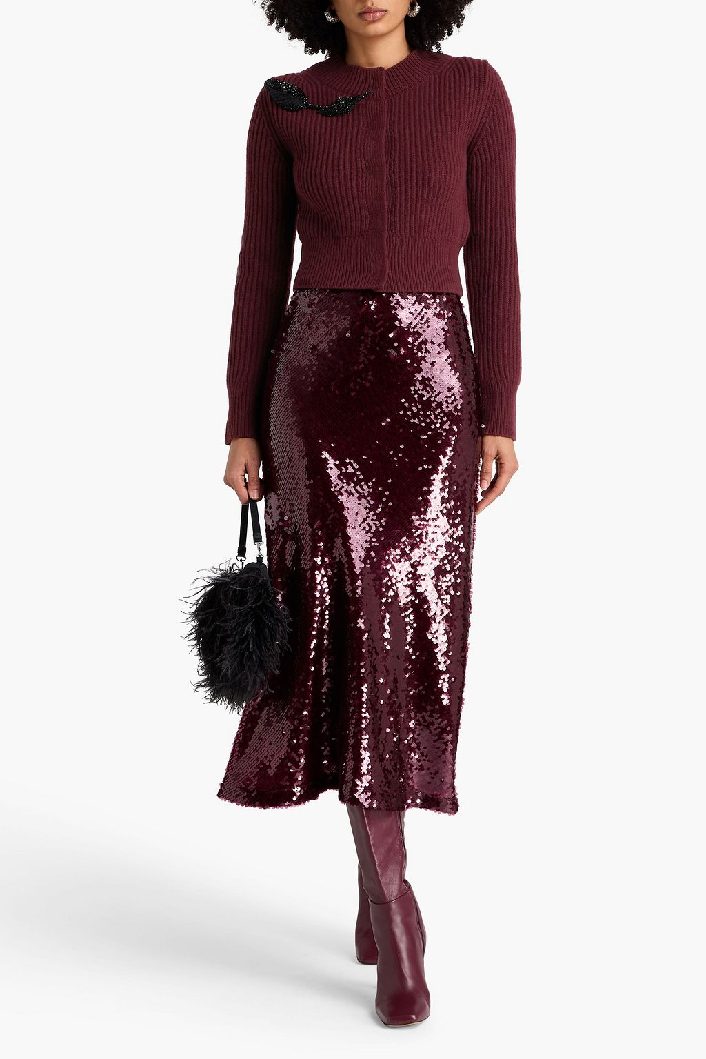 ERDEM Cropped ribbed wool and cashmere-blend cardigan