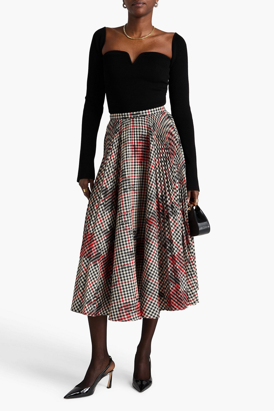  Erdem - Printed Tweed Midi Skirt - Schwarz - Uk 12 