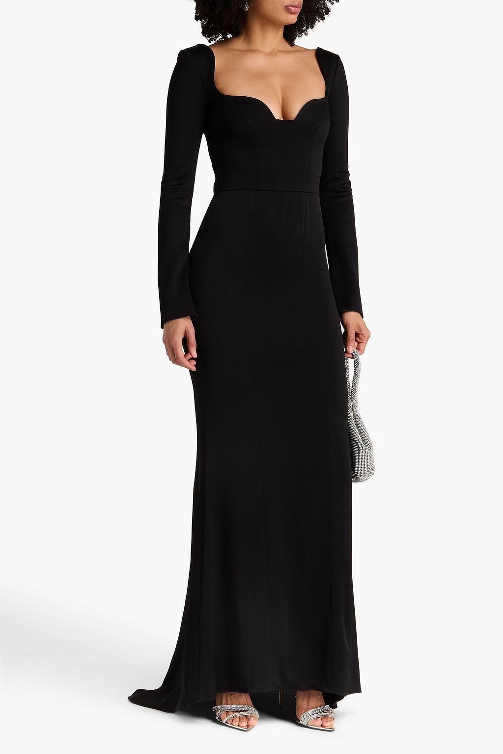 GALVAN  LONDON Arch stretch knit-paneled satin-crepe gown