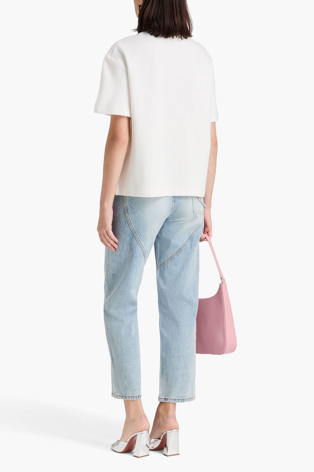 AREA Cutout crystal-embellished jersey t-shirt