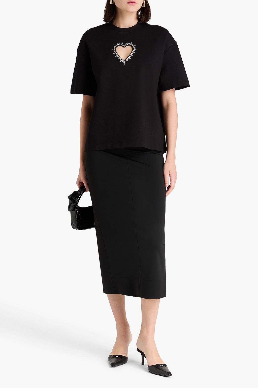 AREA Cutout crystal-embellished jersey t-shirt