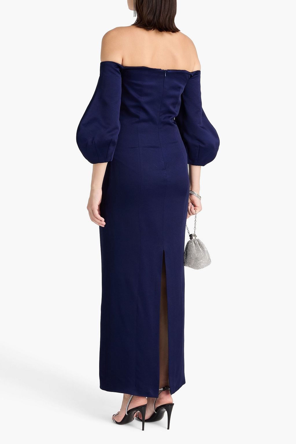 GALVAN  LONDON Ponza off-the-shoulder satin-crepe maxi dress