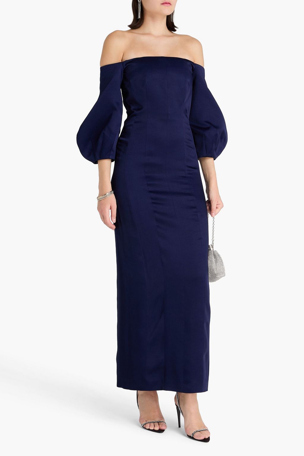 GALVAN  LONDON Ponza off-the-shoulder satin-crepe maxi dress