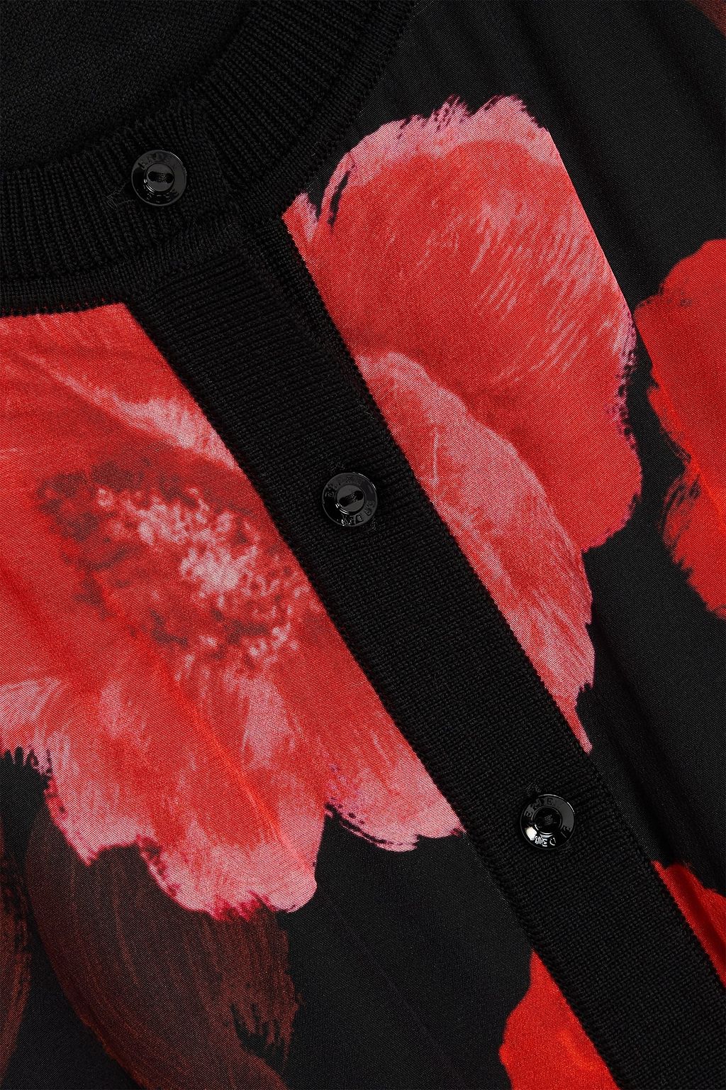 ERDEM Floral-print silk crepe de chine-paneled wool cardigan