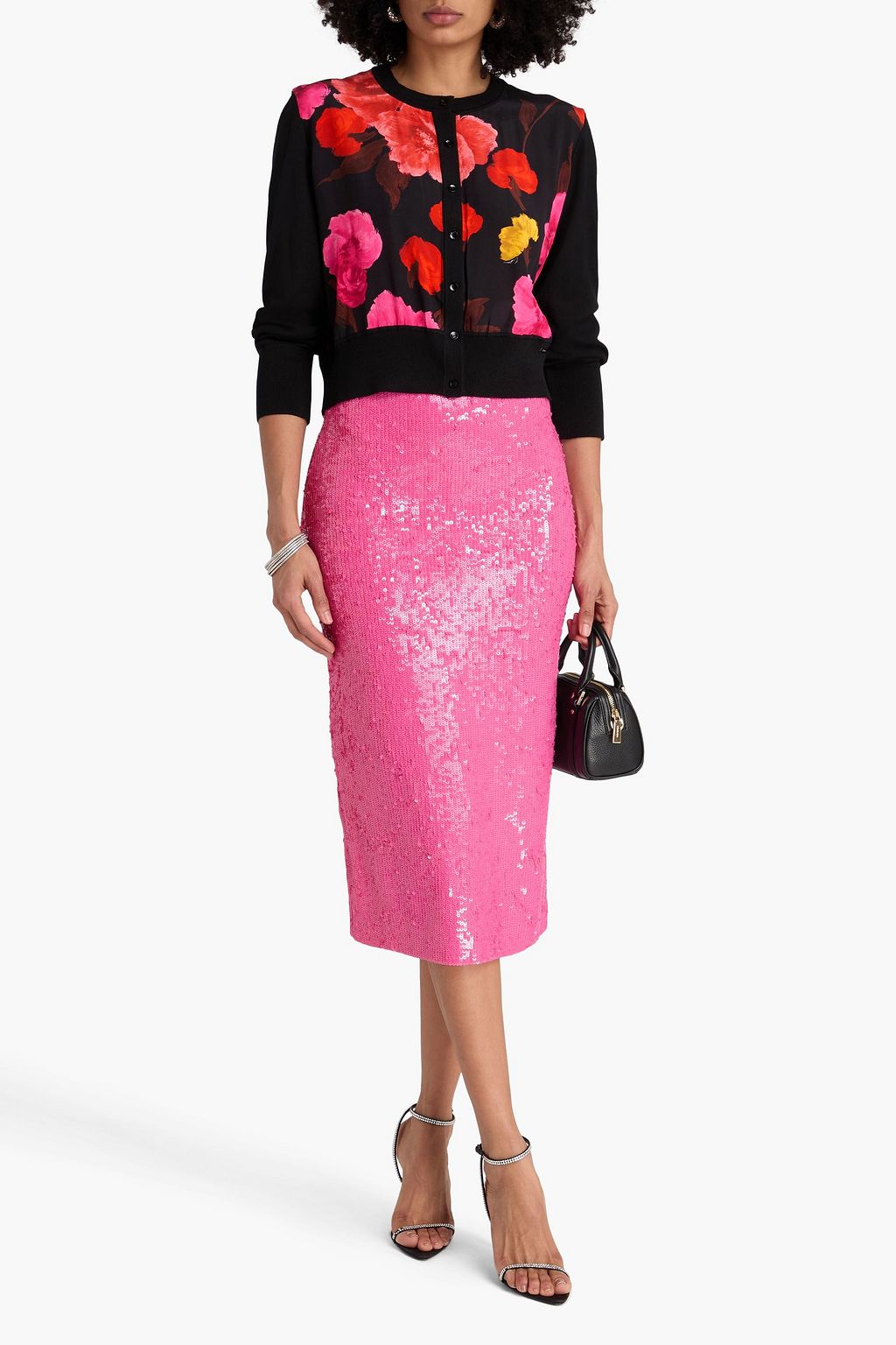 ERDEM Floral-print silk crepe de chine-paneled wool cardigan