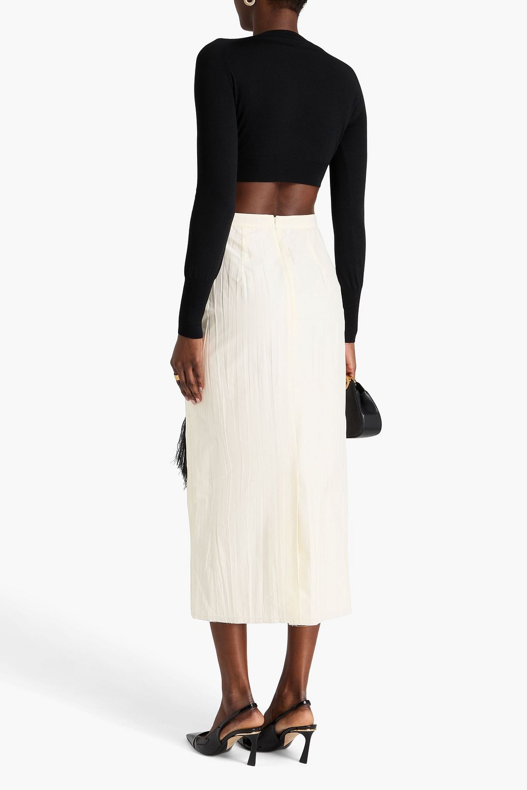 ERDEM Fringed fil coupé cotton-blend jacquard midi pencil skirt