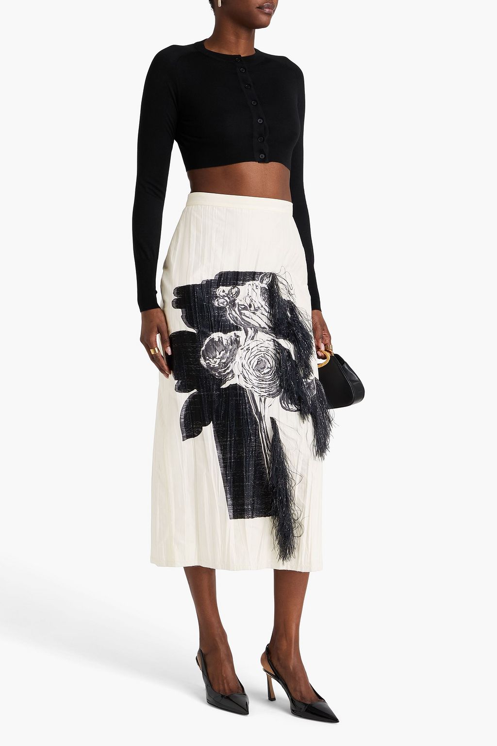 ERDEM Fringed fil coupé cotton-blend jacquard midi pencil skirt