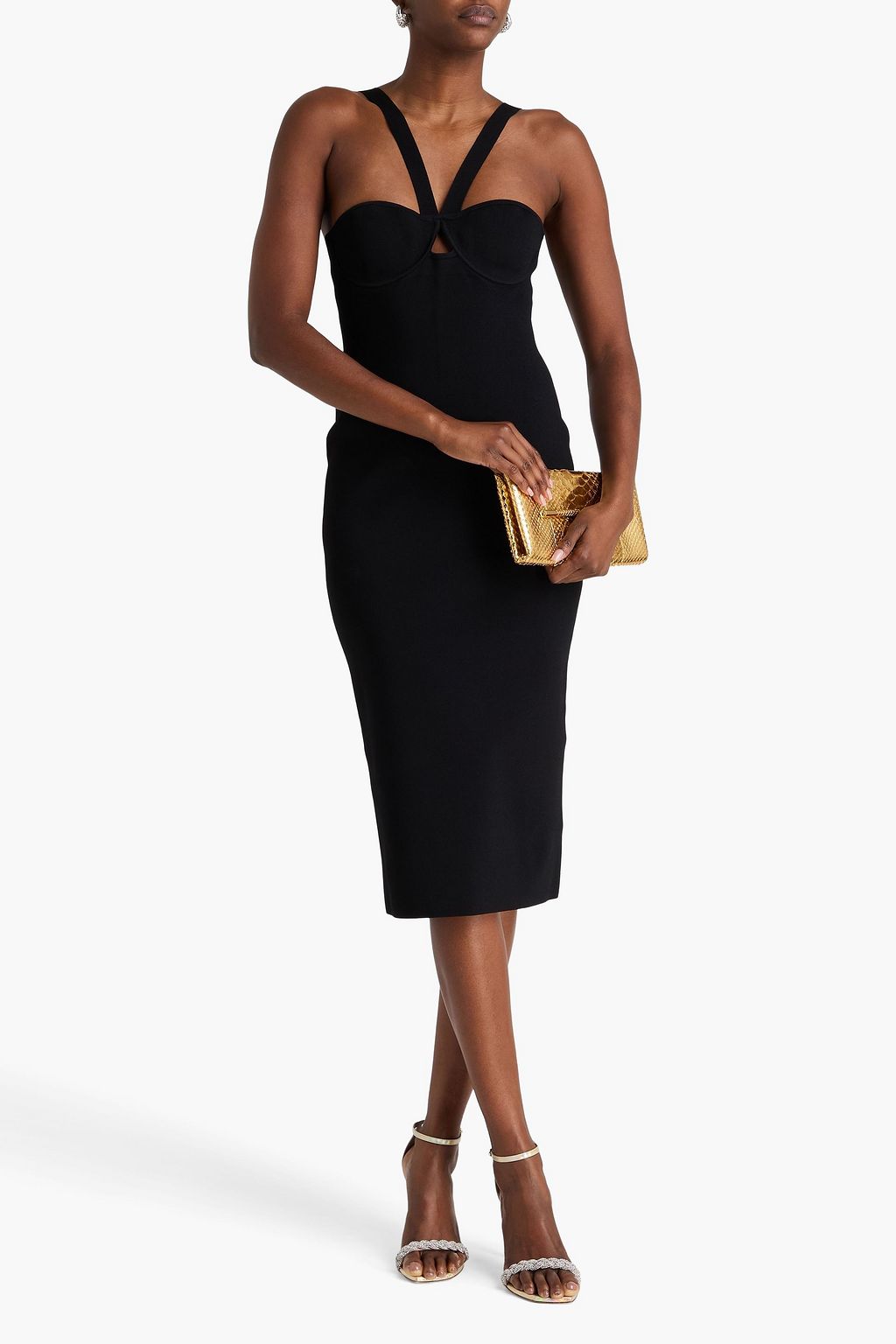 GALVAN  LONDON Midikleid „Venus“ aus Rippstrick mit Cut-outs