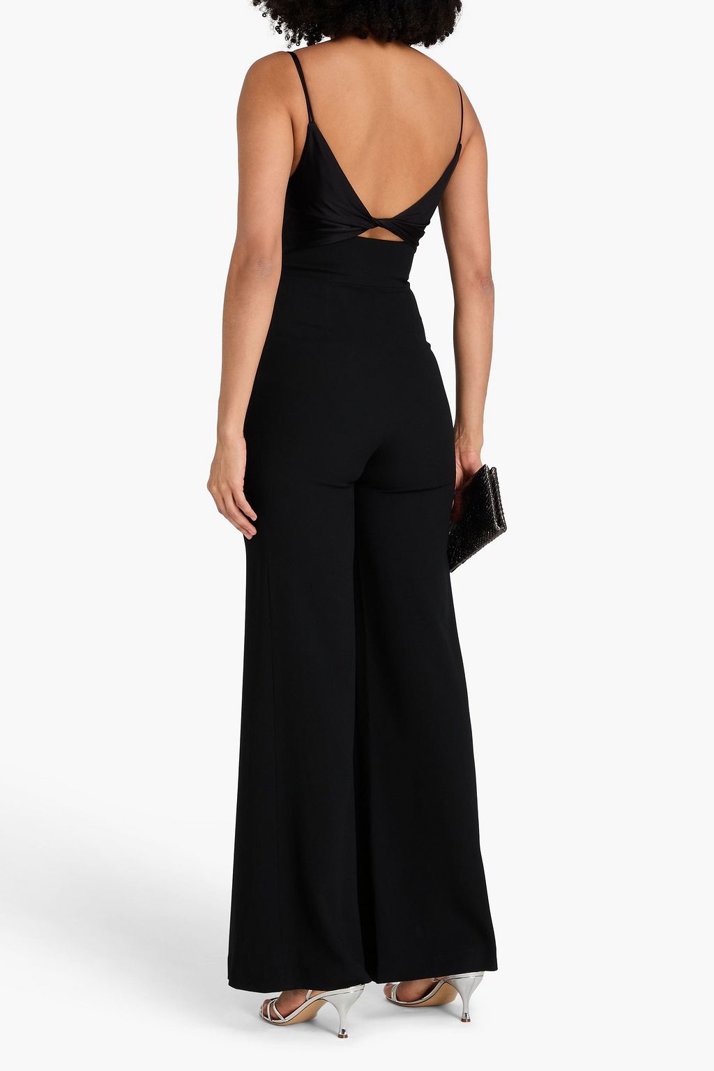 GALVAN  LONDON Twisted cutout cady and satin-jersey jumpsuit