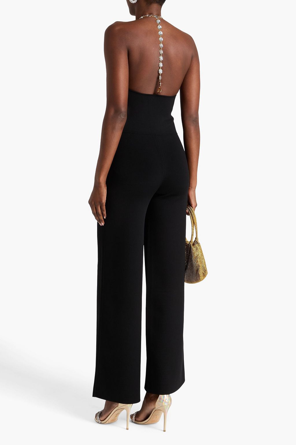 GALVAN  LONDON Chain-embellished stretch-knit wide-leg jumpsuit