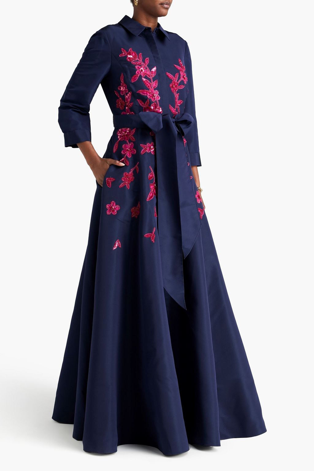 CAROLINA HERRERA Belted embellished silk-faille gown