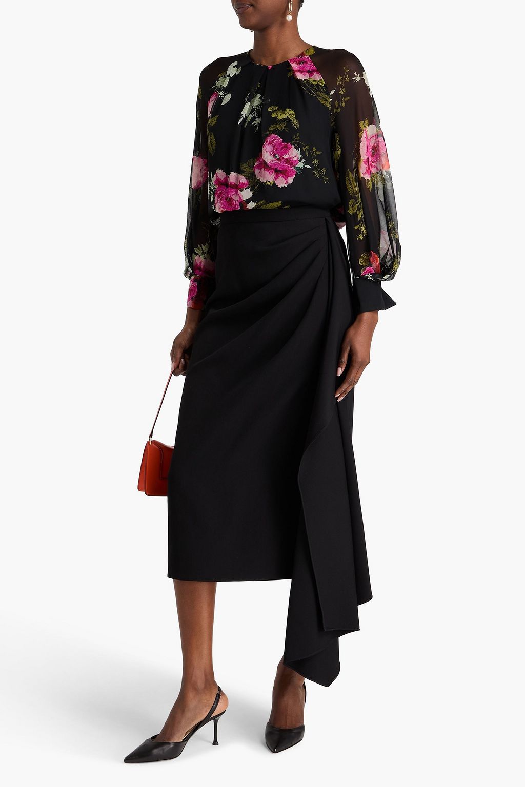 ERDEM Draped grain de poudre wool midi skirt