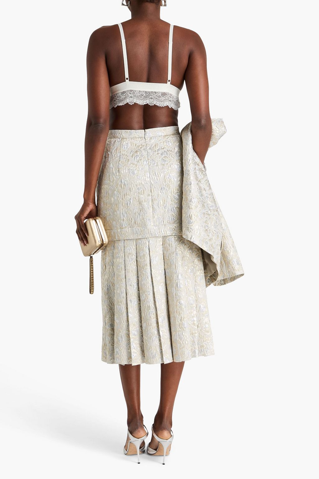 ERDEM Pleated metallic cloqué midi skirt