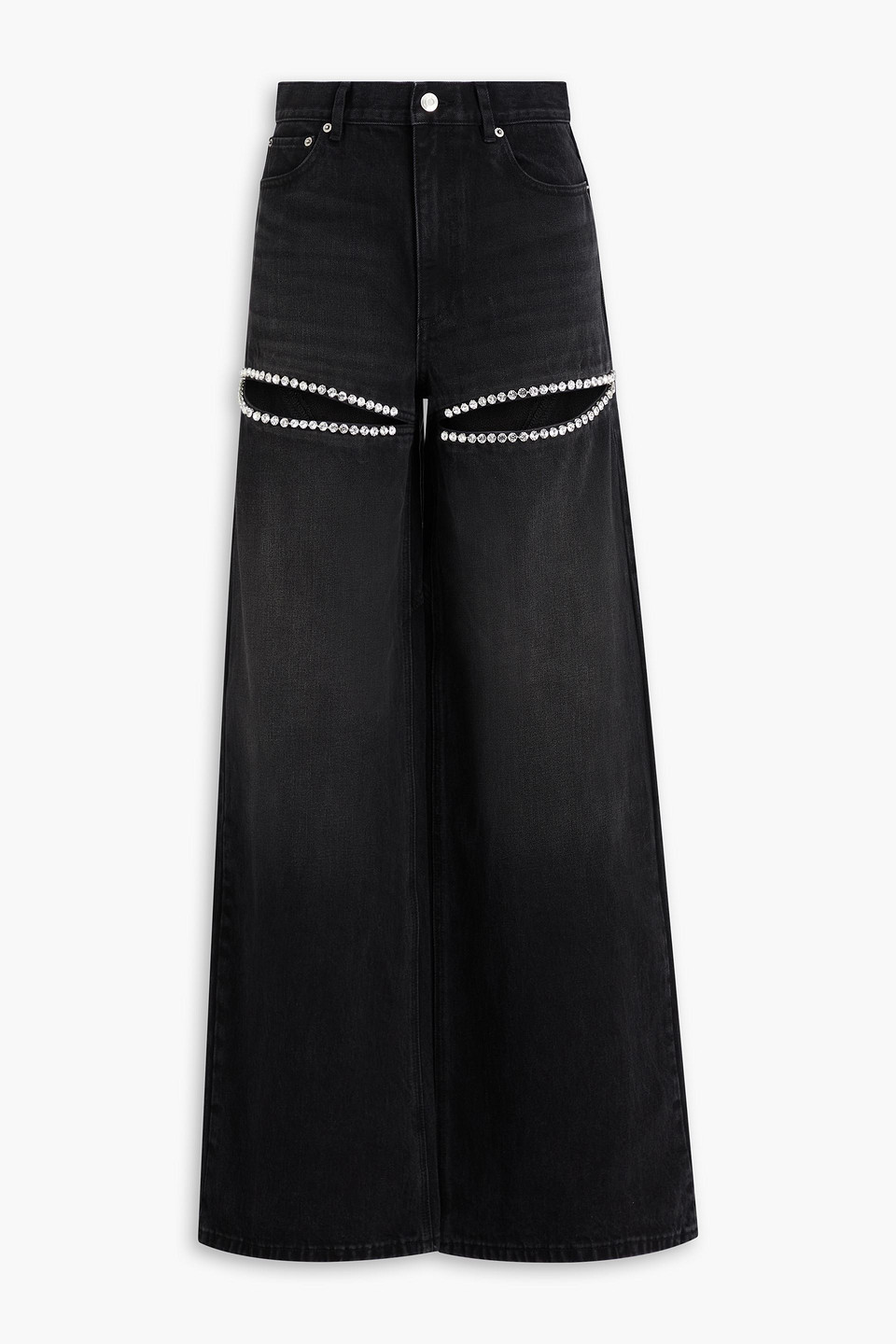 area - cutout crystal-embellished high-rise wide-leg jeans - black - 24