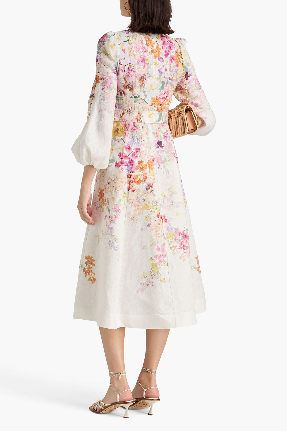 Zimmermann Belted Floral-print Linen Midi Dress In Multi