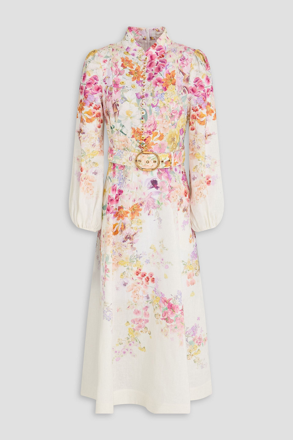 Zimmermann Belted Floral-print Linen Midi Dress In Multi