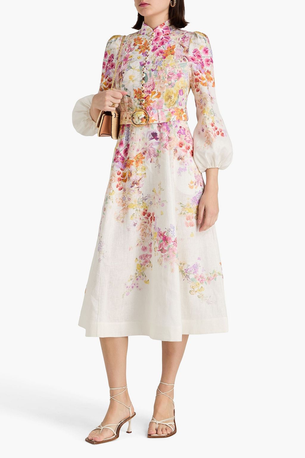 ZIMMERMANN Belted floral-print linen midi dress