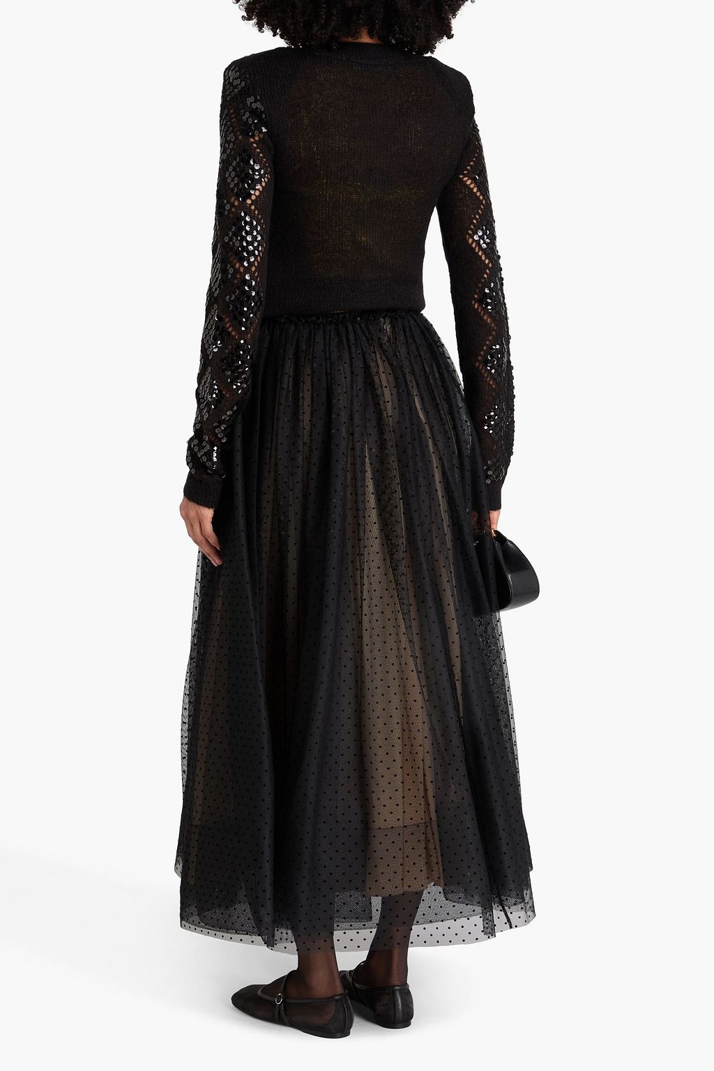 ERDEM Gathered polka-dot tulle maxi skirt