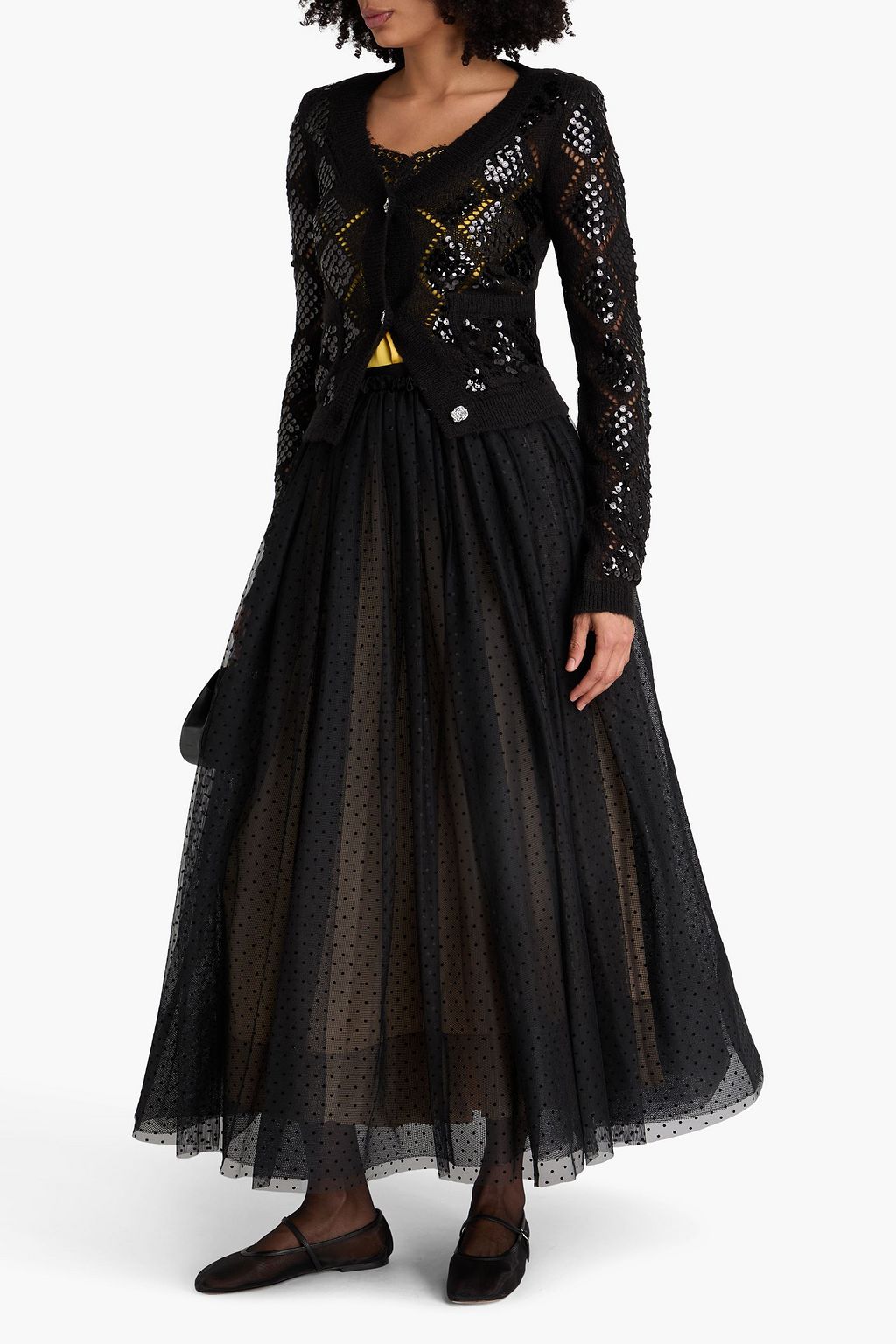 ERDEM Gathered polka-dot tulle maxi skirt