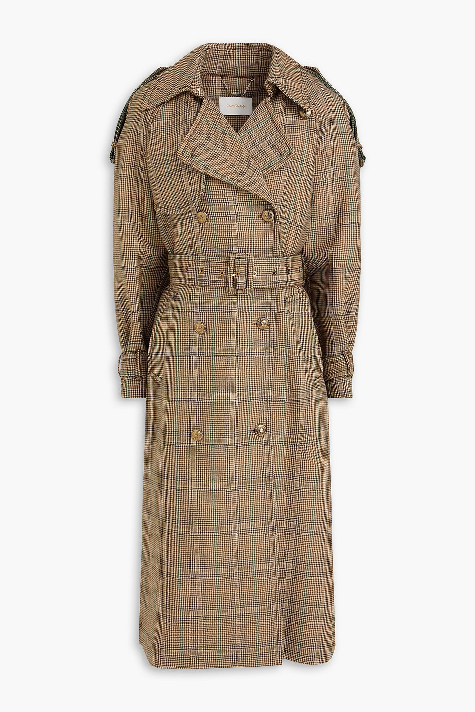 Zimmermann Prince Of Wales Checked Wool-blend Tweed Trench Coat In Brown