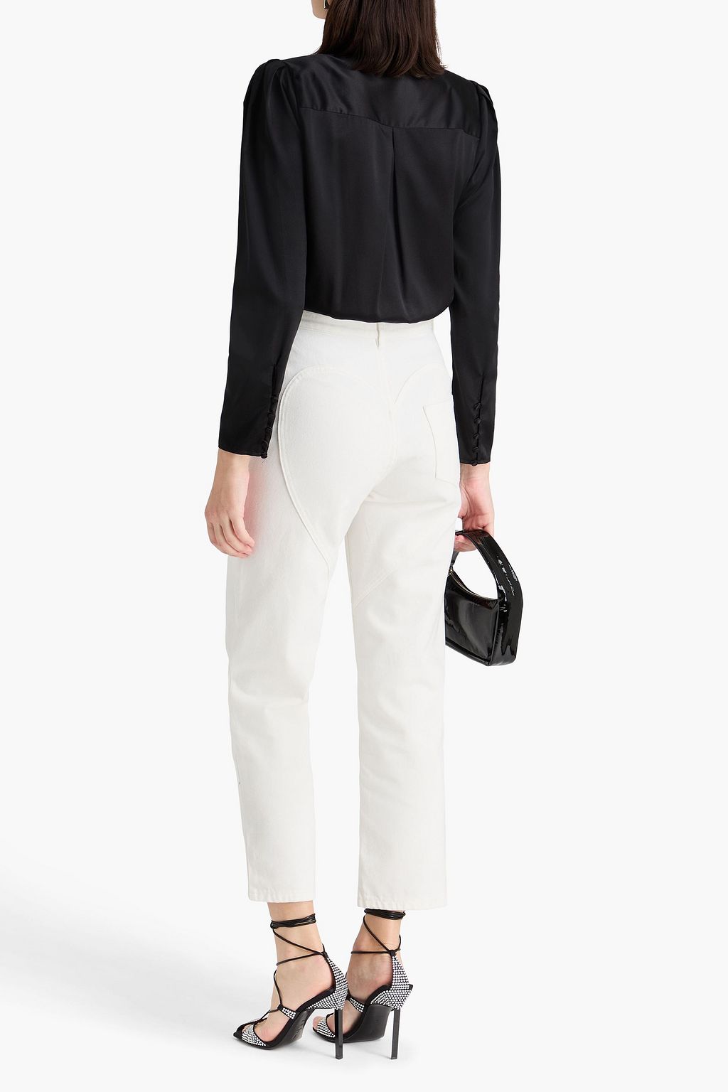 AREA Cutout crystal-embellished high-rise straight-leg jeans