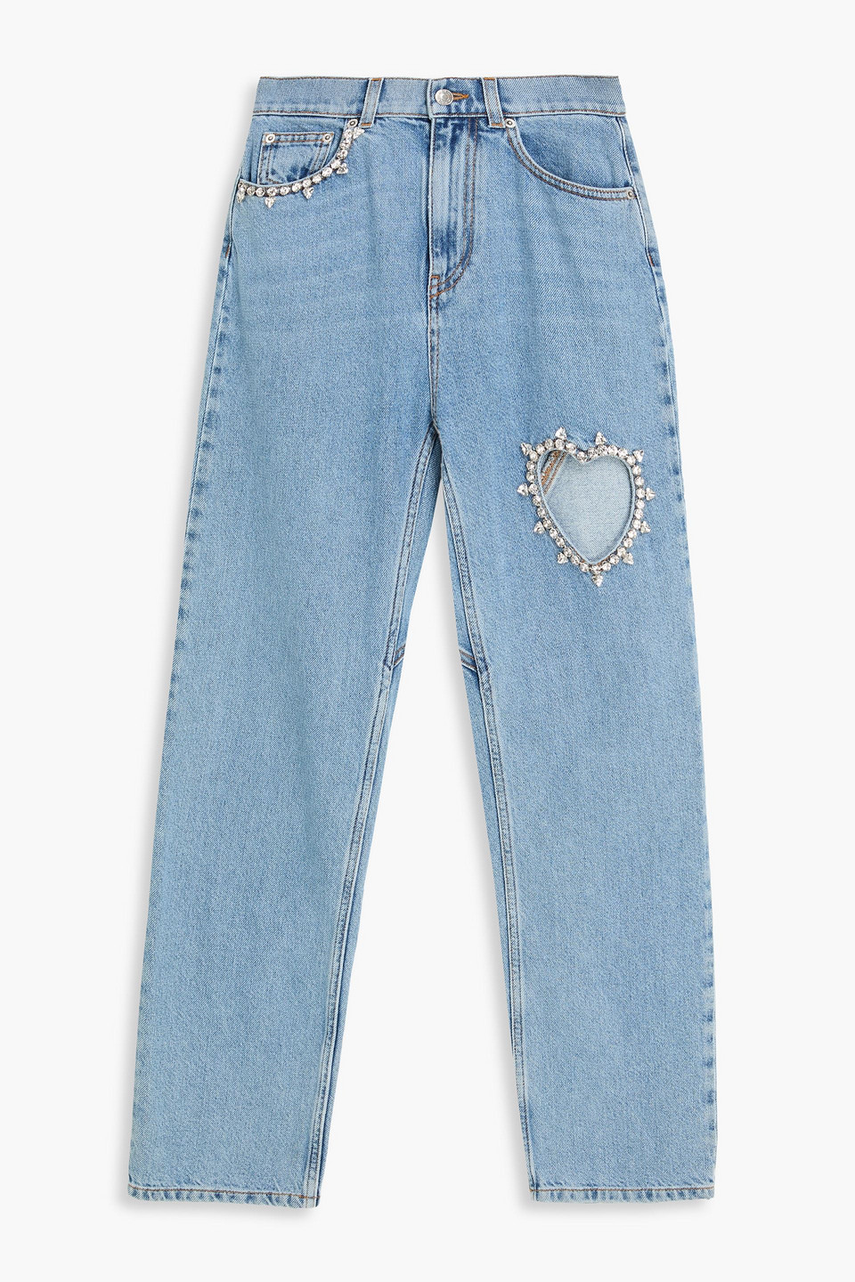 area - cutout crystal-embellished high-rise straight-leg jeans - blue - 24