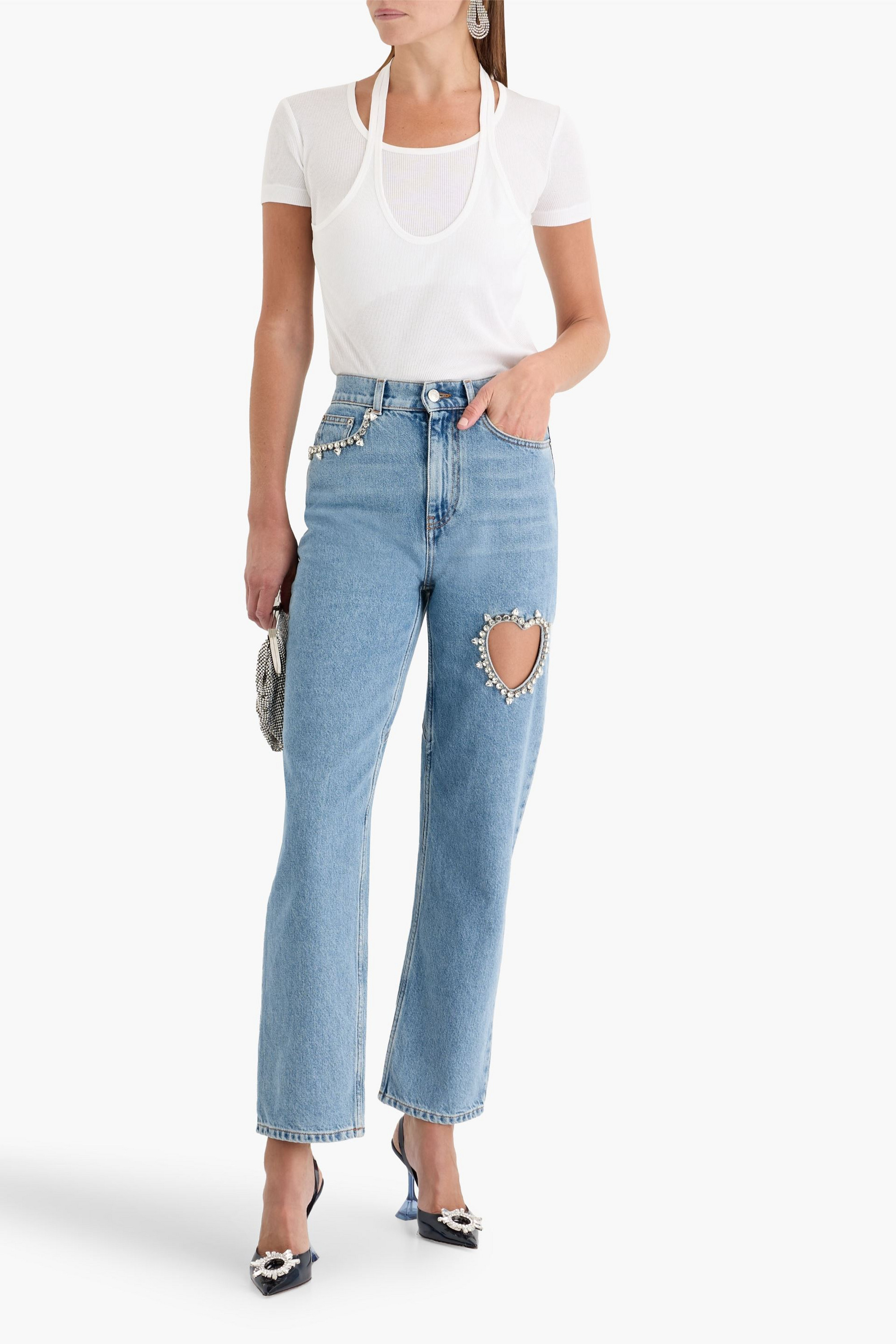 Area Cutout crystal-embellished high-rise straight-leg jeans
