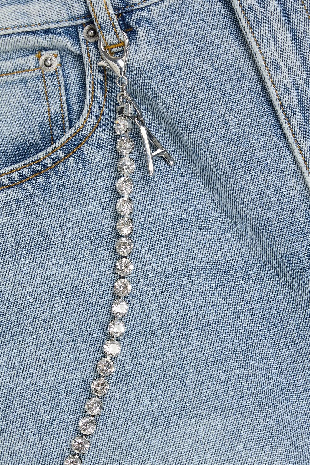 AREA Cutout crystal-embellished high-rise straight-leg jeans