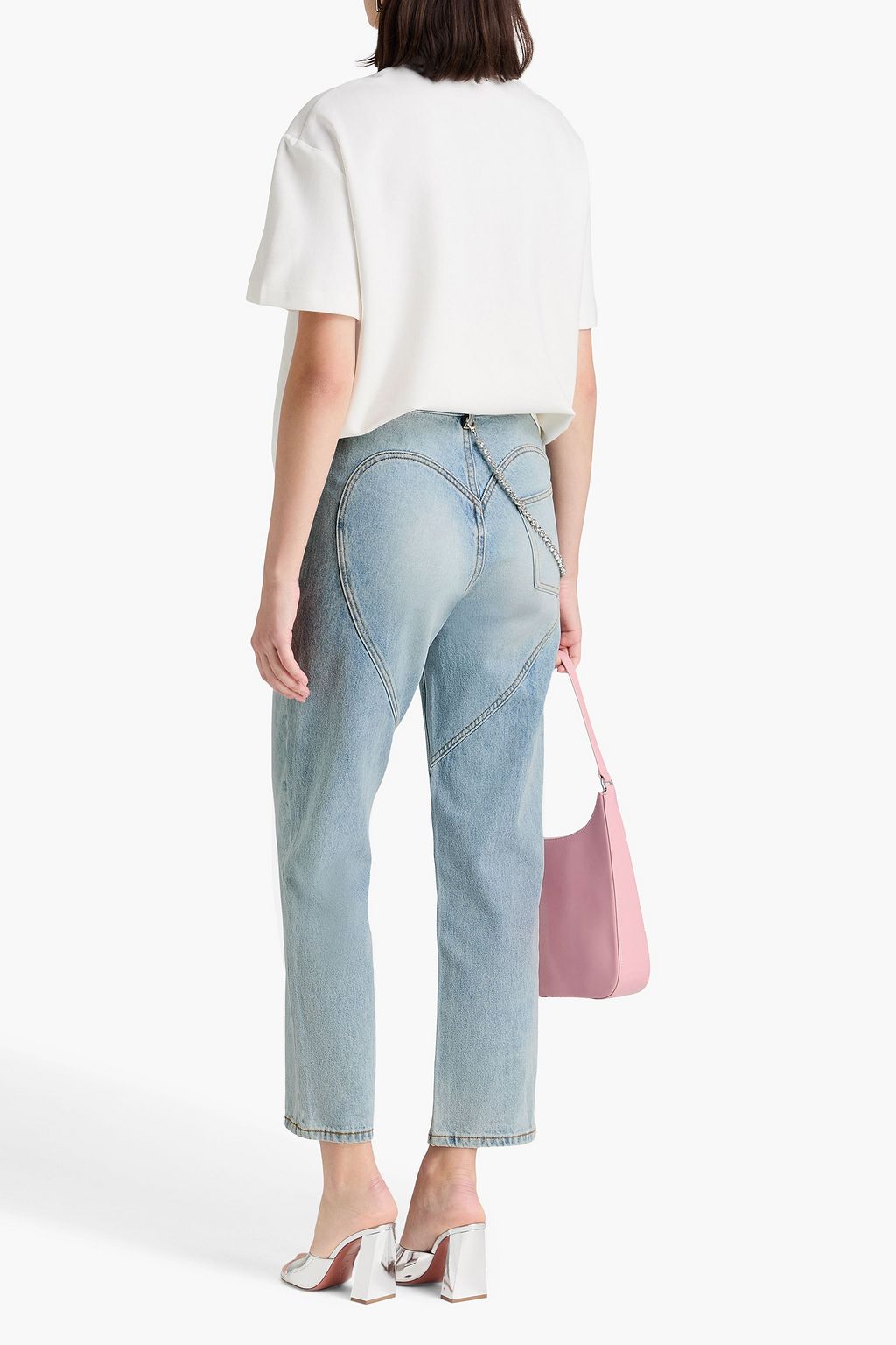 AREA Cutout crystal-embellished high-rise straight-leg jeans