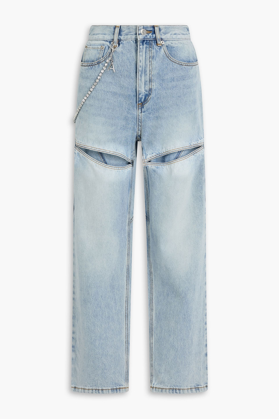 area - cutout crystal-embellished high-rise straight-leg jeans - blue - 24