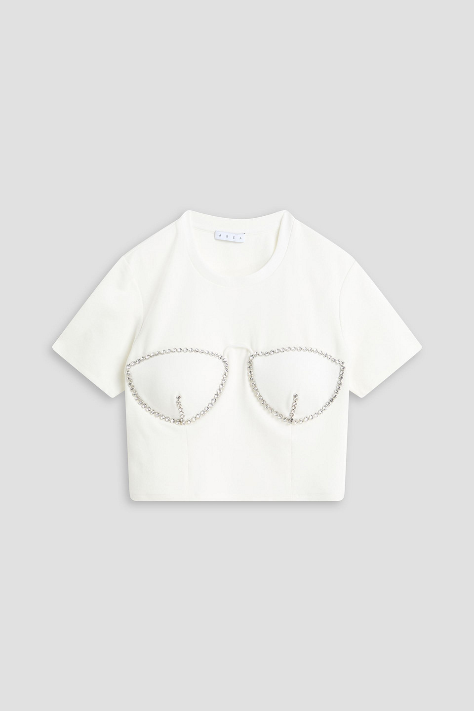 area - cropped crystal-embellished jersey t-shirt - white - xs