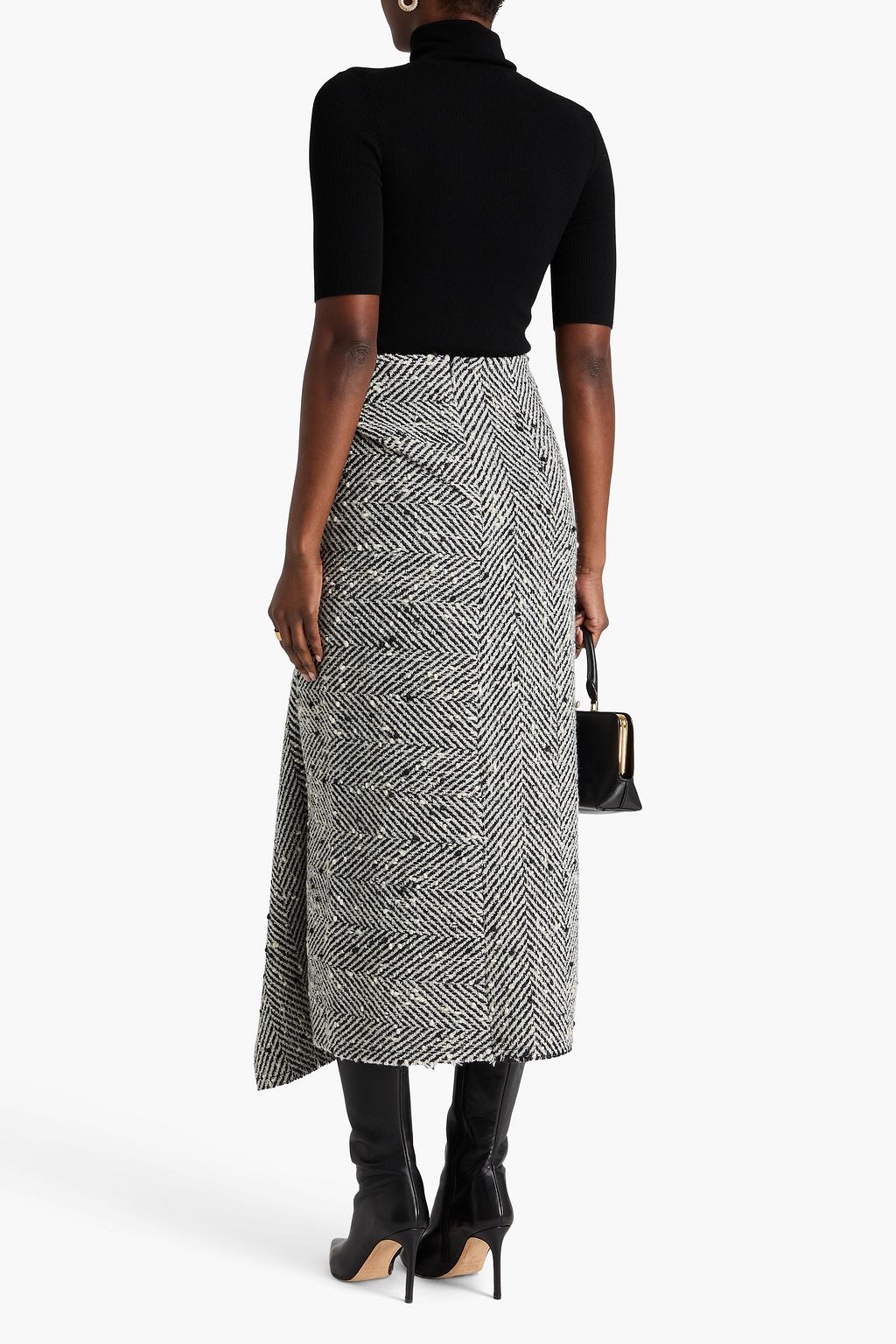 ERDEM Draped herringbone bouclé-tweed midi skirt