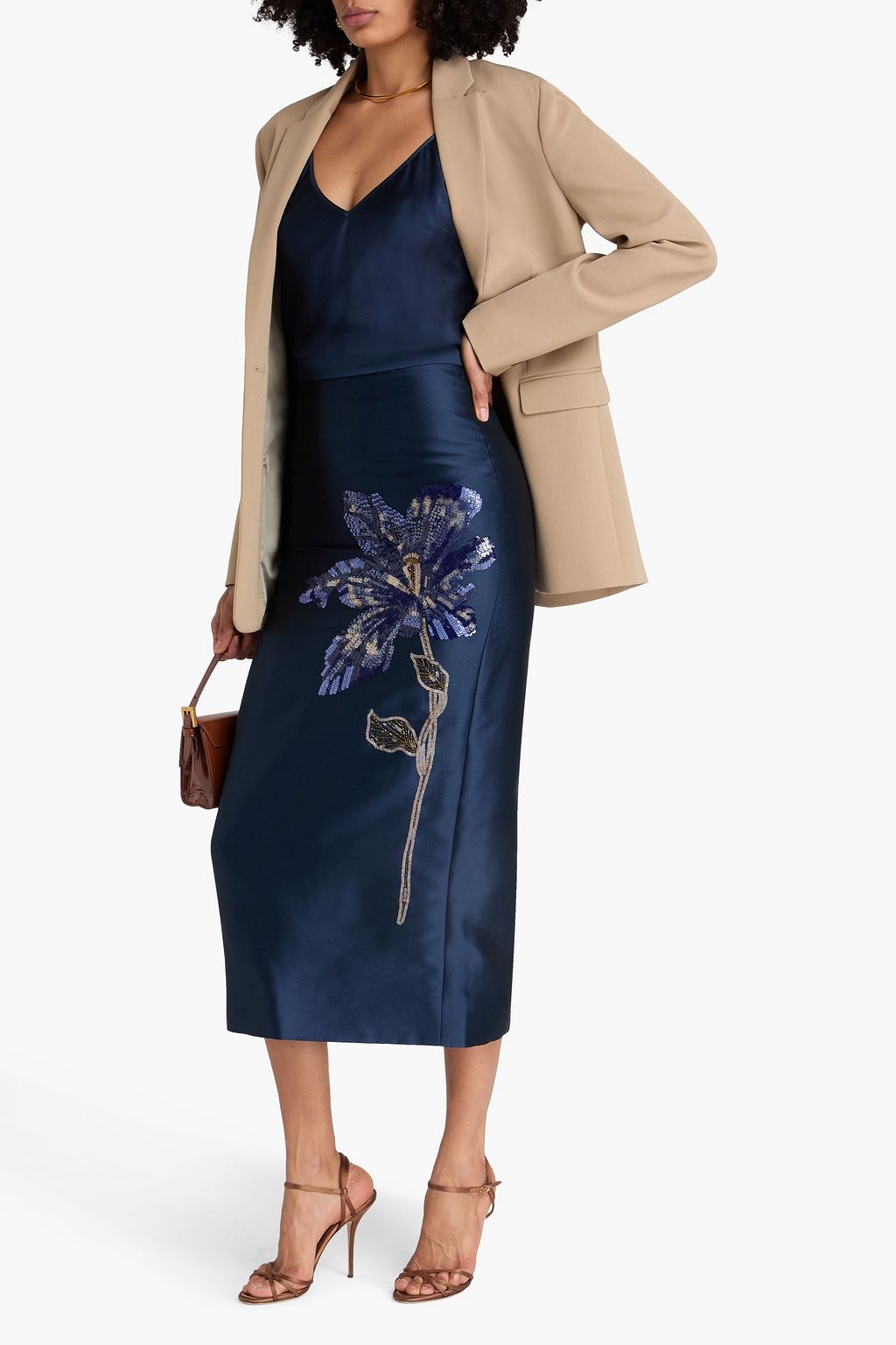 ERDEM Sequin-embellished mikado midi pencil skirt